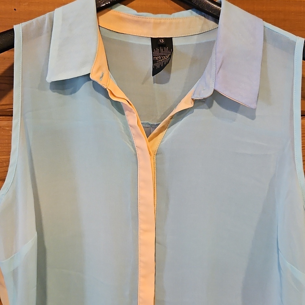 Sheer Pastel Button Up Collared Tunic/ Cover Up size 13 Large - Picture 3 of 8